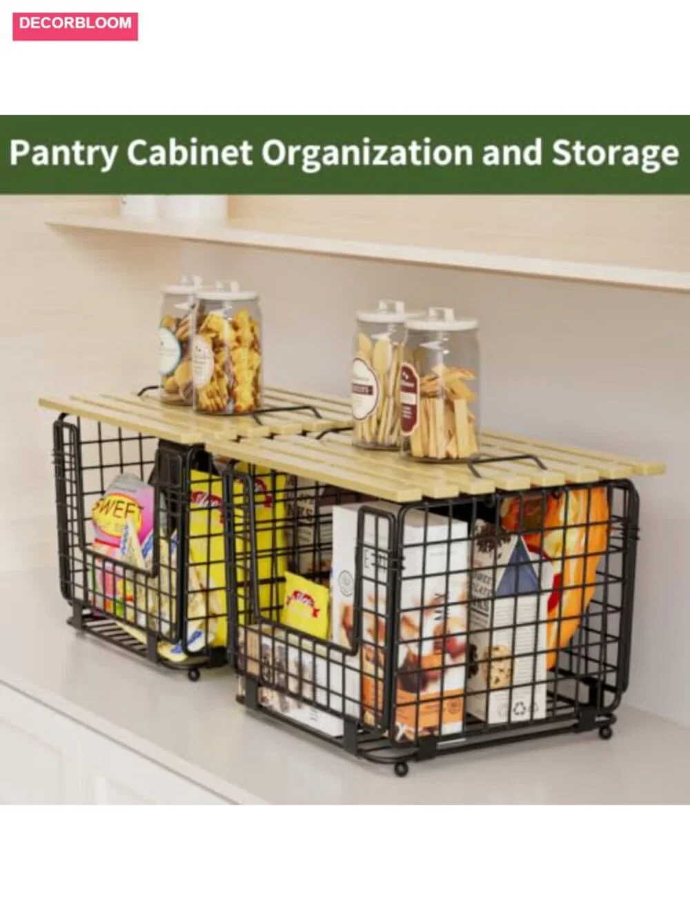 2 Pack Stackable Wire Baskets Carbon Steel Pantry Storage Bins